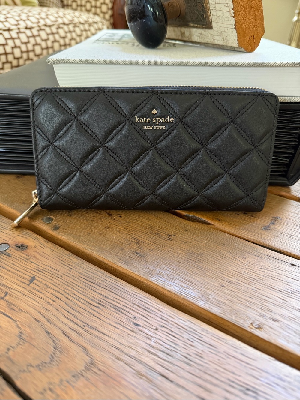 kate spade Black Quilted Large Continental Zip Wallet